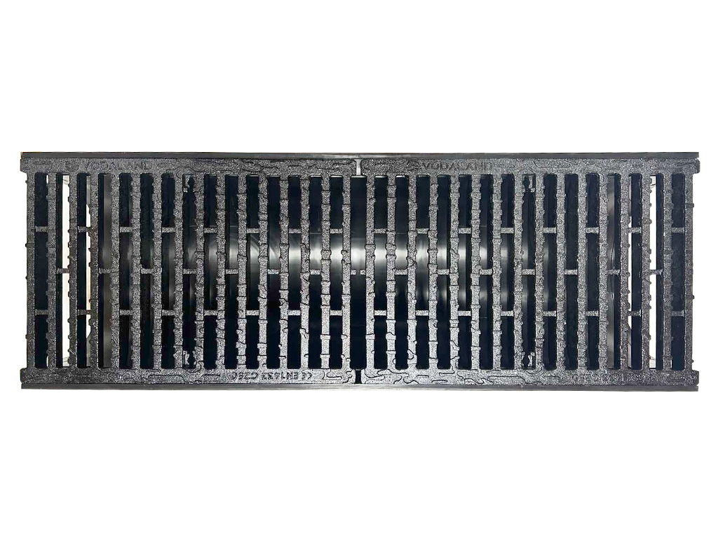 Лоток водоотводный пластиковый BASE DN300 H300 с решеткой чугунной щелевой класс нагрузки C250